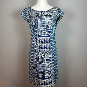 Plenty by Tracy Reese Womens Blue Batik Print Cap Sleeve Mini Dress Size 8 Lined